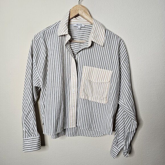 Madewell Flap-Pocket Crop Button-Up Shirt in Poplin Womens Soze Small - Picture 3 of 6